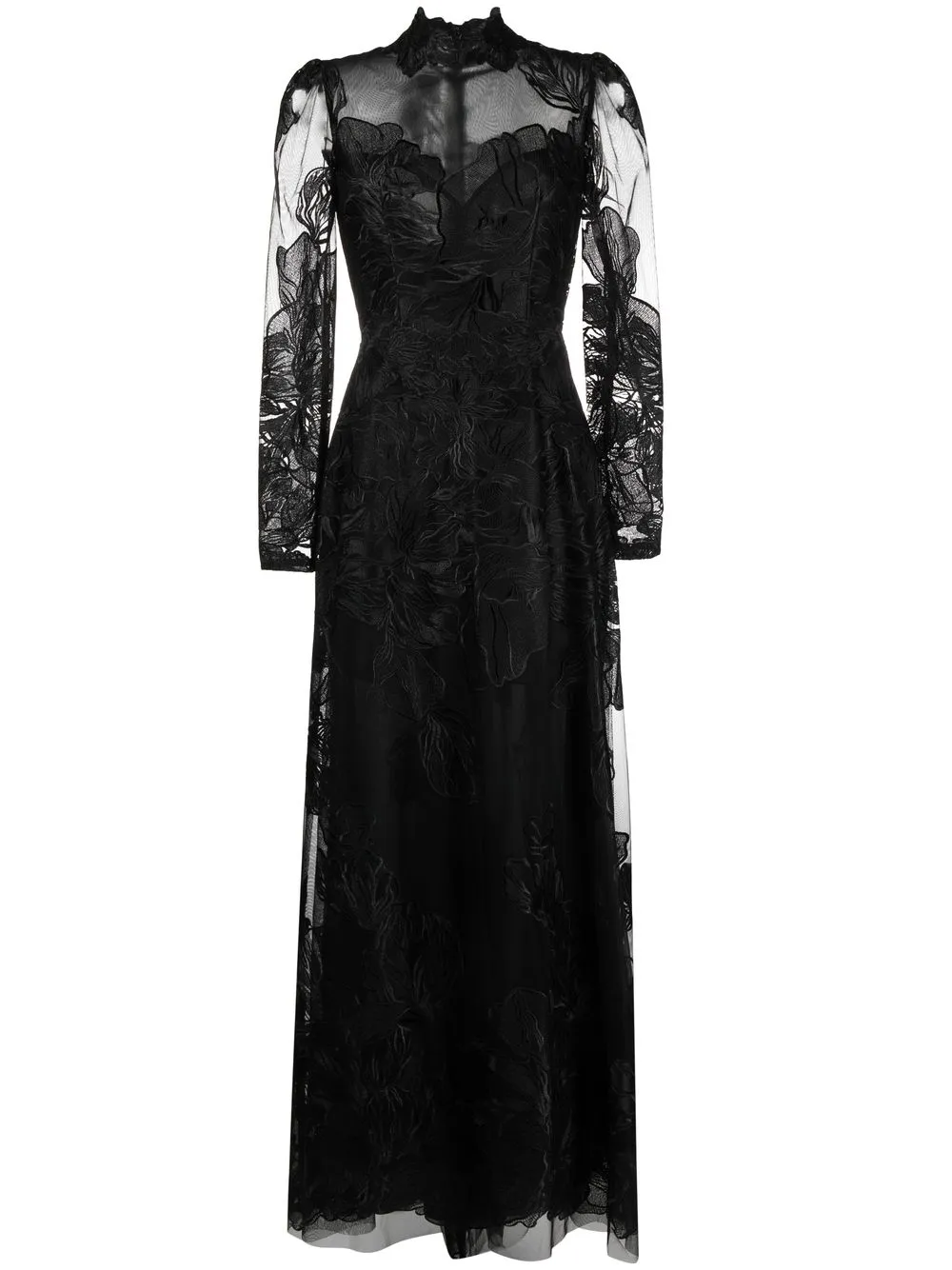 

Costarellos floral-appliqué sheer gown - Black