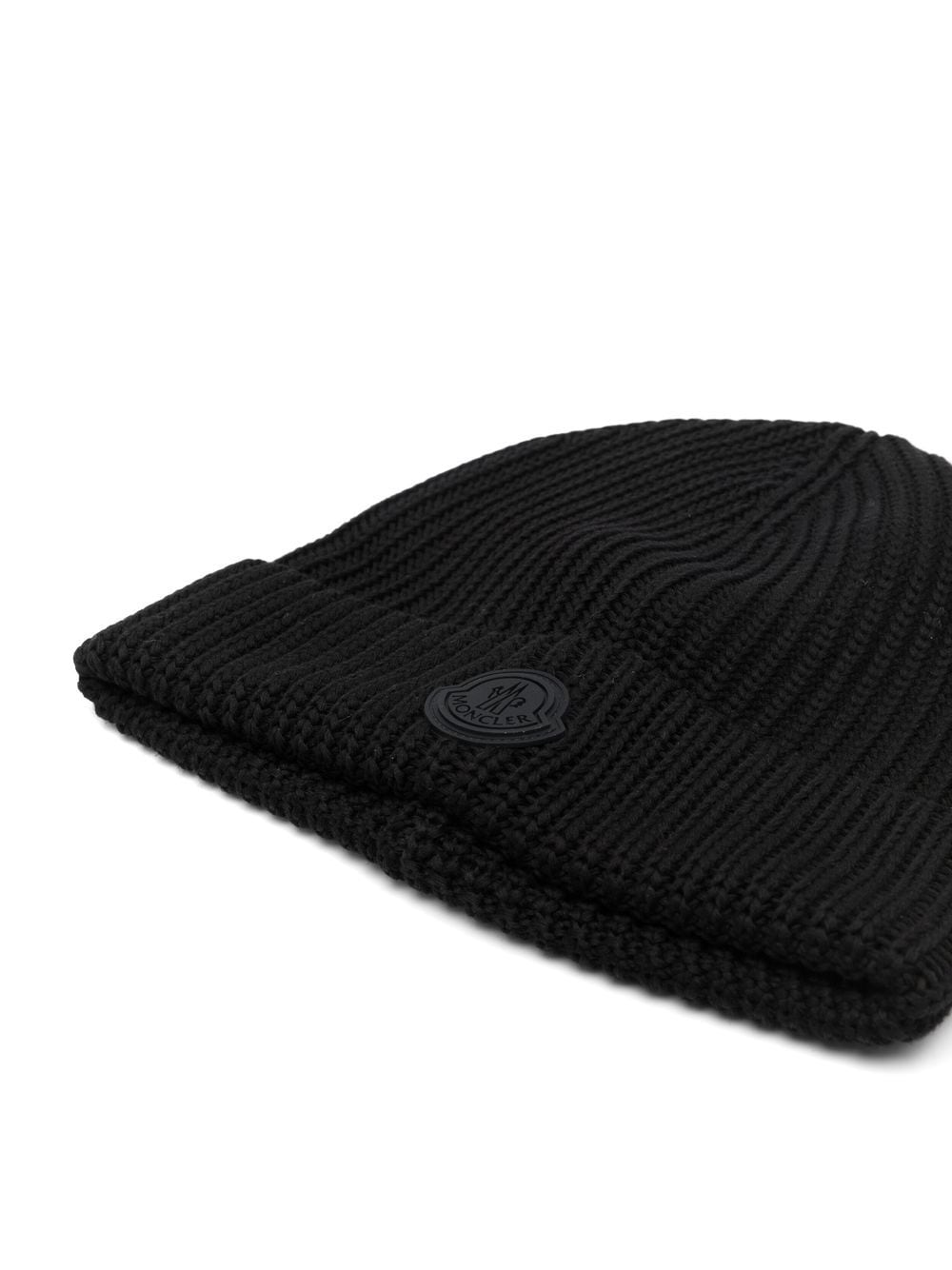 Shop Moncler Logo-patch Knitted Beanie In Black