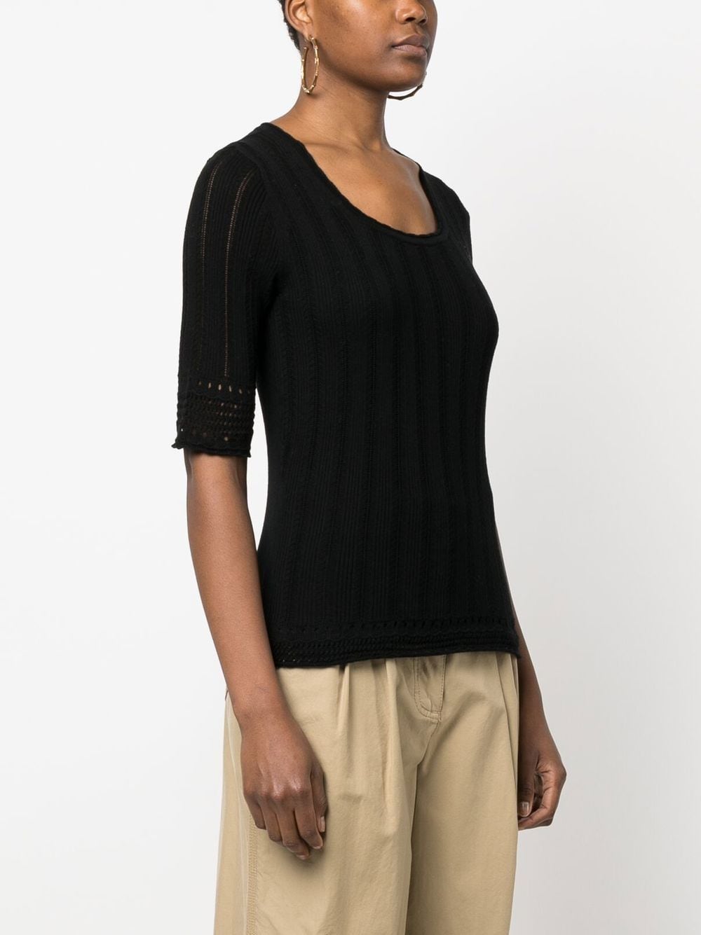 Shop See By Chloé Fine-knit Square Neck Top In 黑色