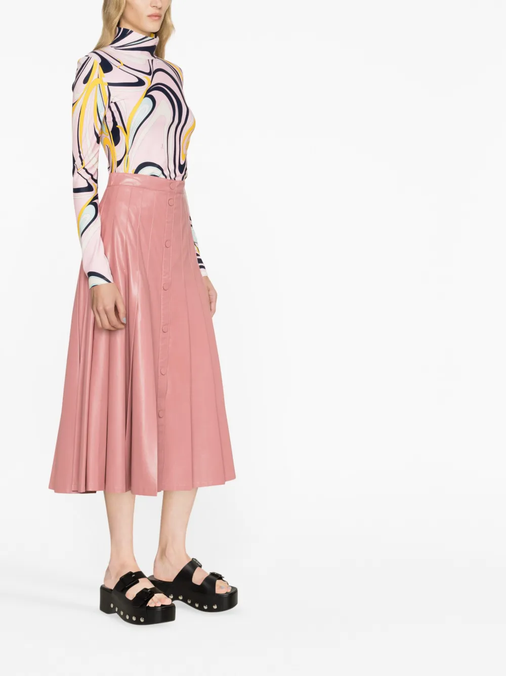 Twinset Leather-effect Pleated Skirt In Pink