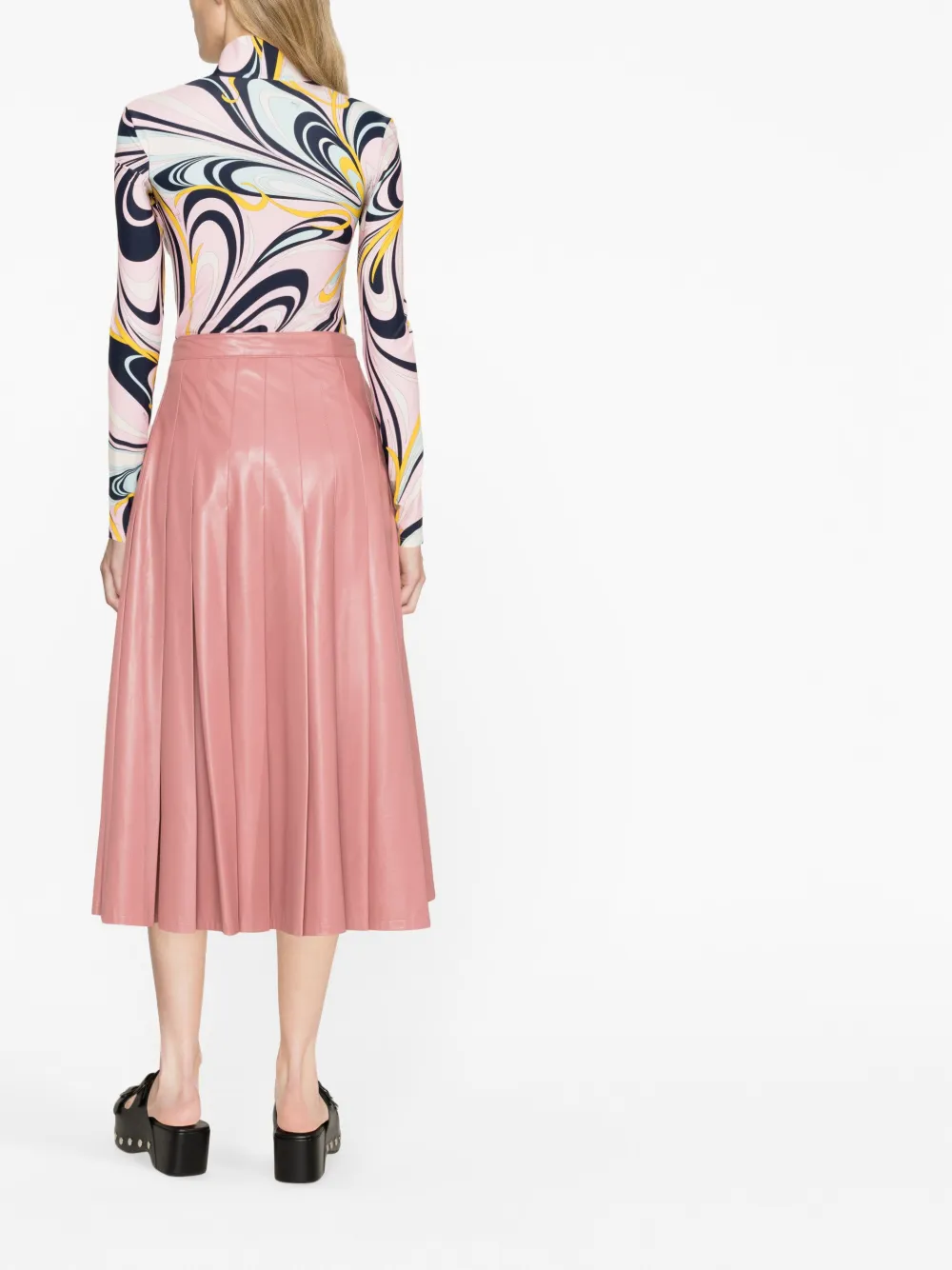 Twinset Leather-effect Pleated Skirt In Pink