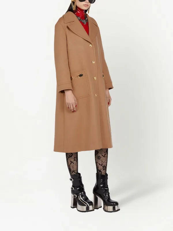Gucci horsebit detail Felt Wool Coat Farfetch