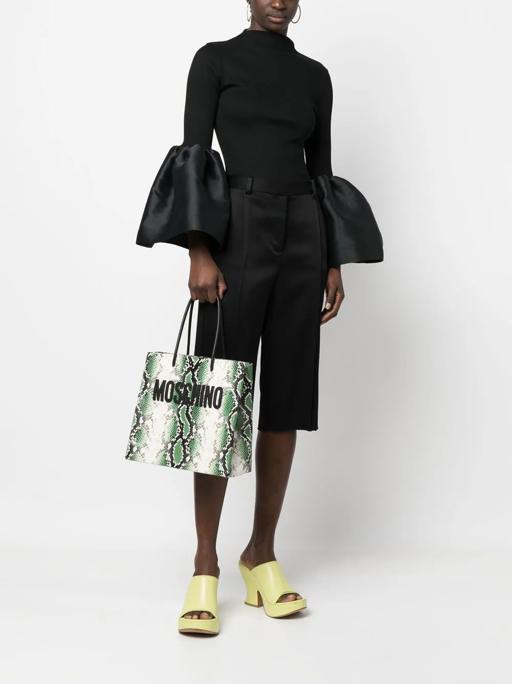 Moschino Shopper met slangenleerprint - Groen