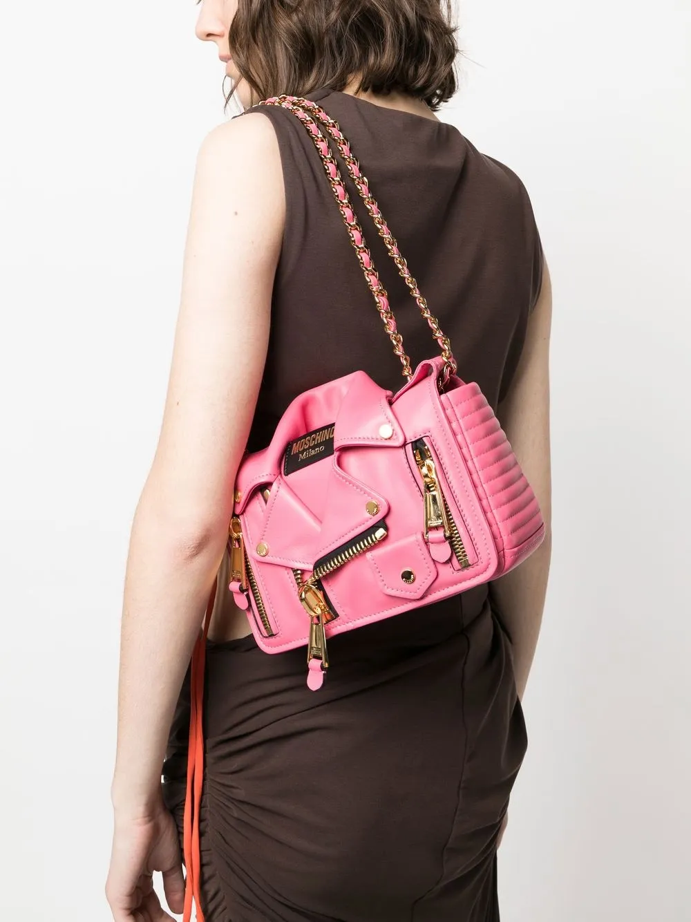 Moschino Schoudertas van leren jasje - Roze