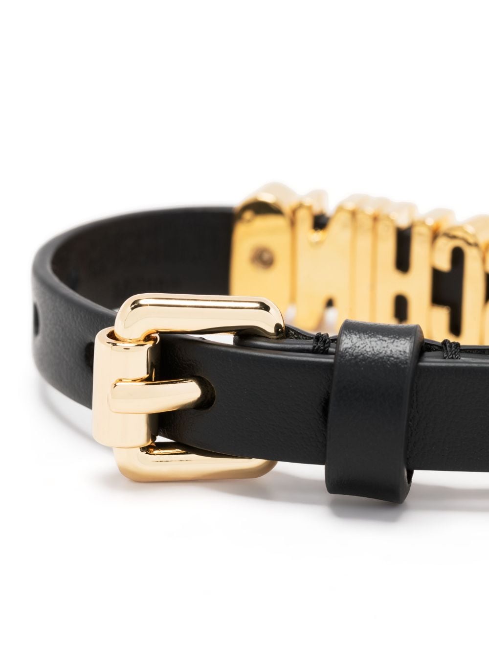 Shop Moschino Logo-lettering Leather Bracelet In Schwarz
