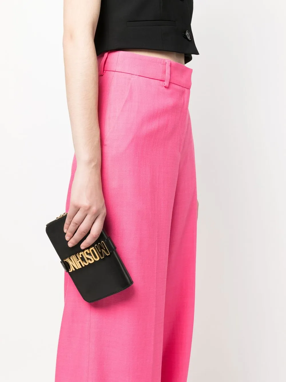 Moschino Clutch met logoplakkaat - Zwart