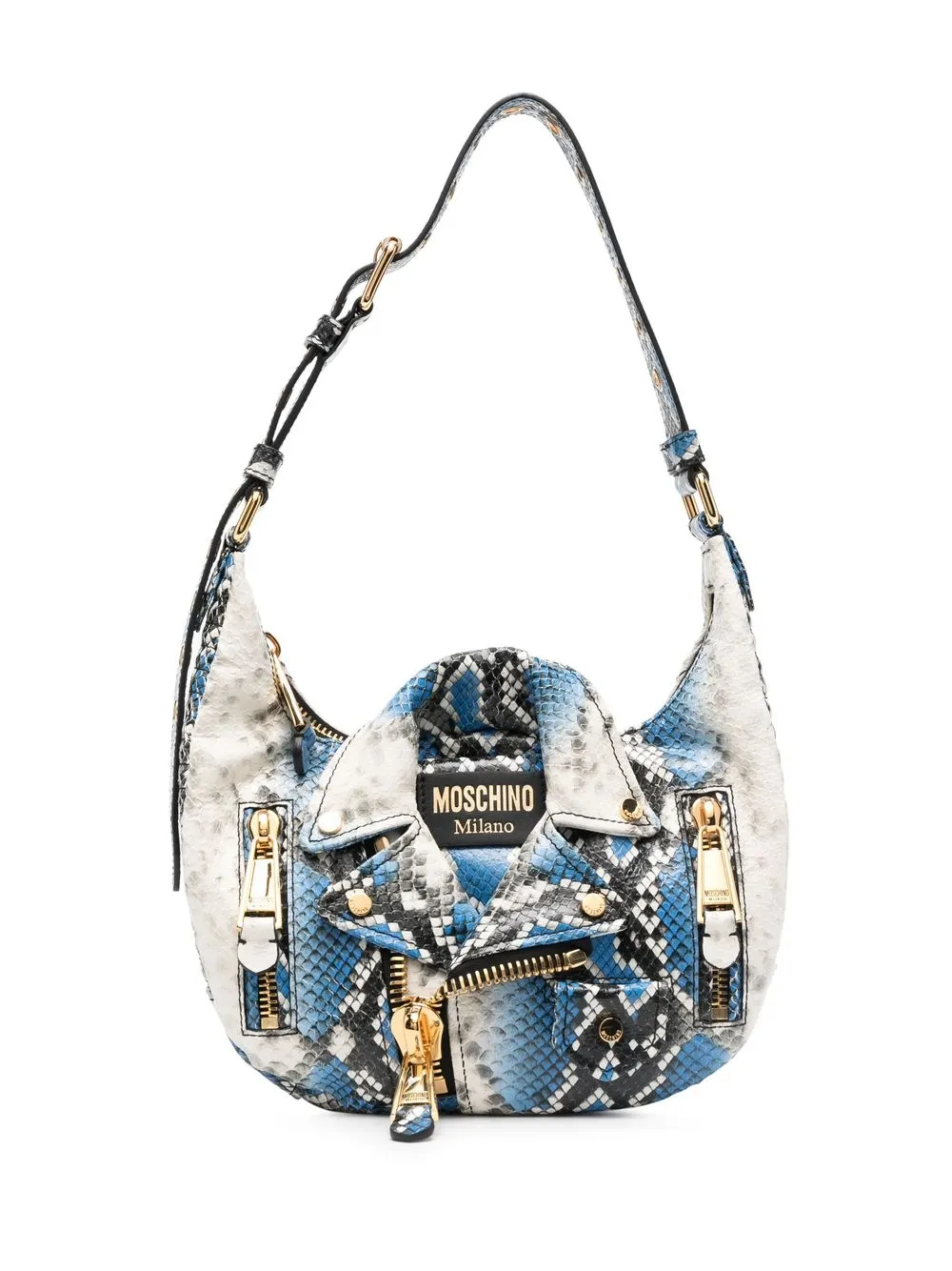 

Moschino snakeskin biker jacket shoulder bag - Blue