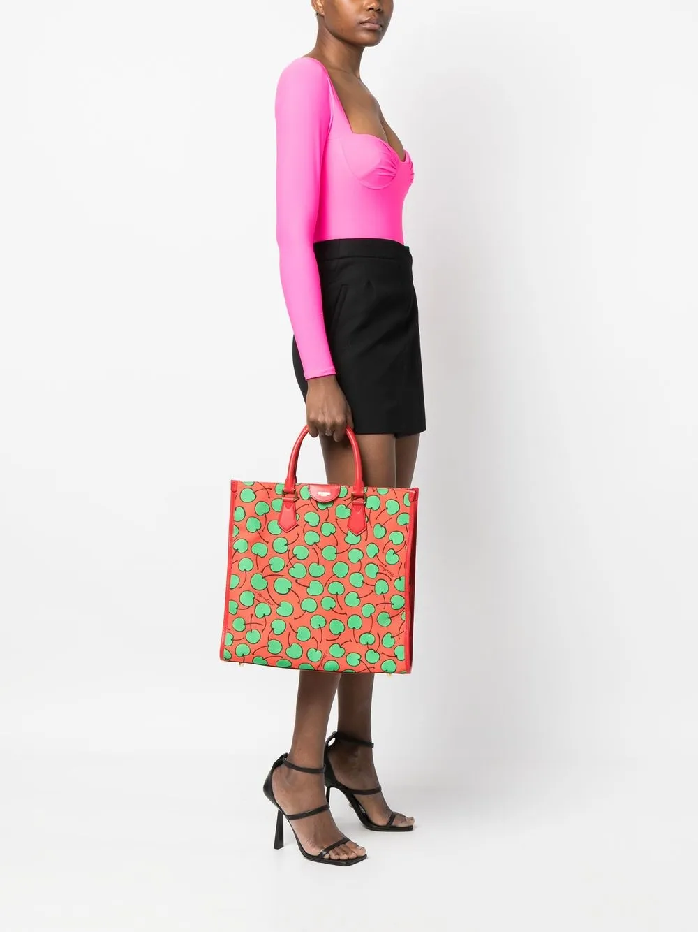 Moschino Shopper met kersenprint - Rood