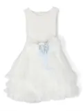 Mimilù floral-appliqué tiered dress - White