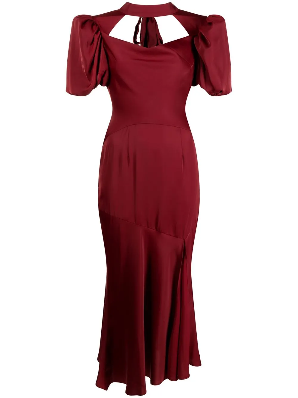 

De La Vali satin-finish puff-sleeved midi dress - Red