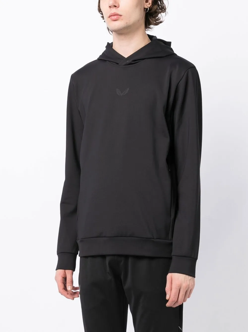 Shop Castore Logo-print Long-sleeve Hoodie In Black