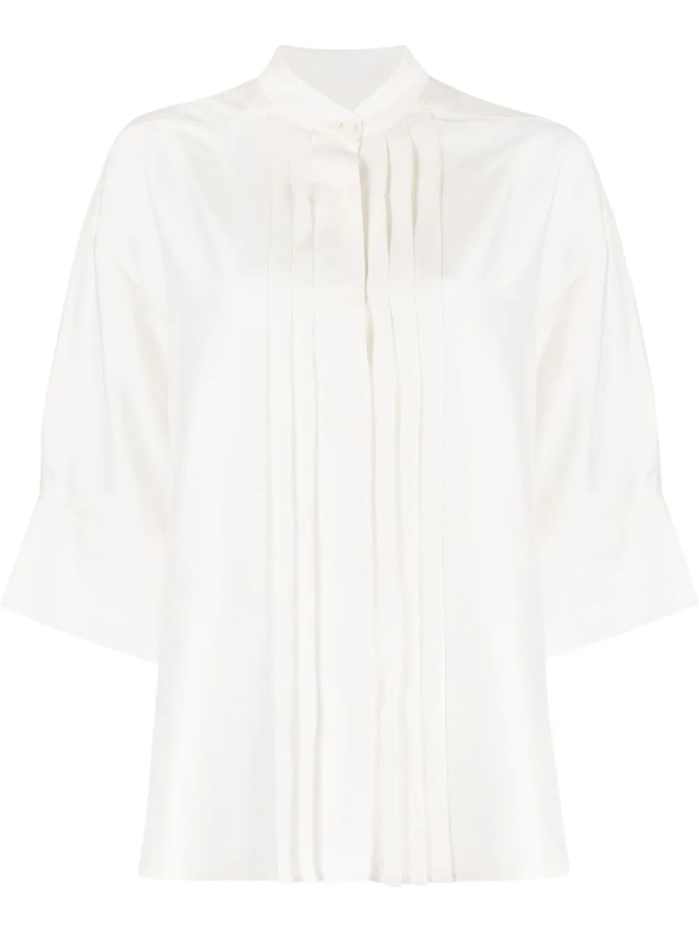 Alberto Biani Band-collar Silk Shirt In White