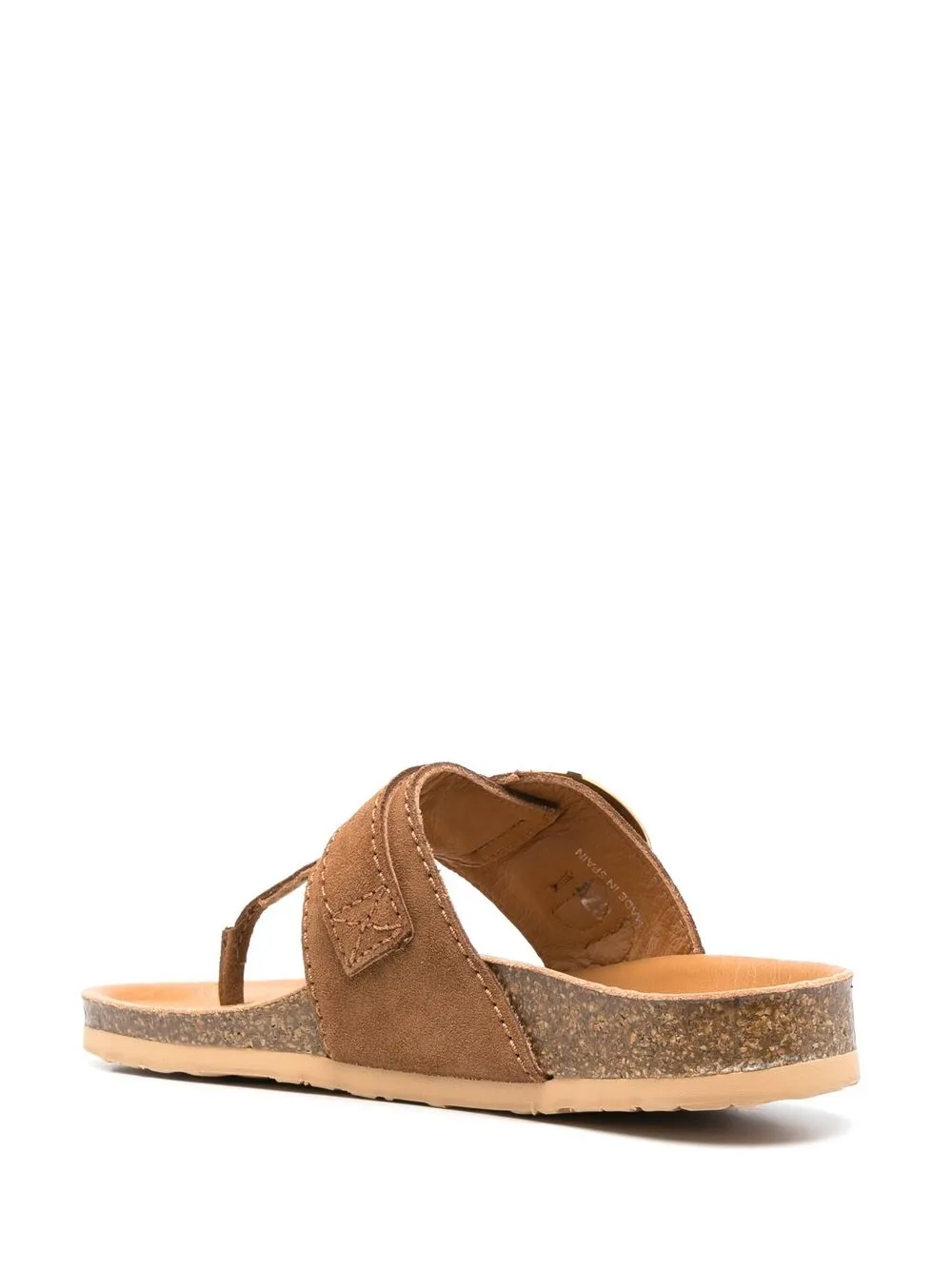 Shop See By Chloé Gold-tone Plaque Suede Slides In Neutrals