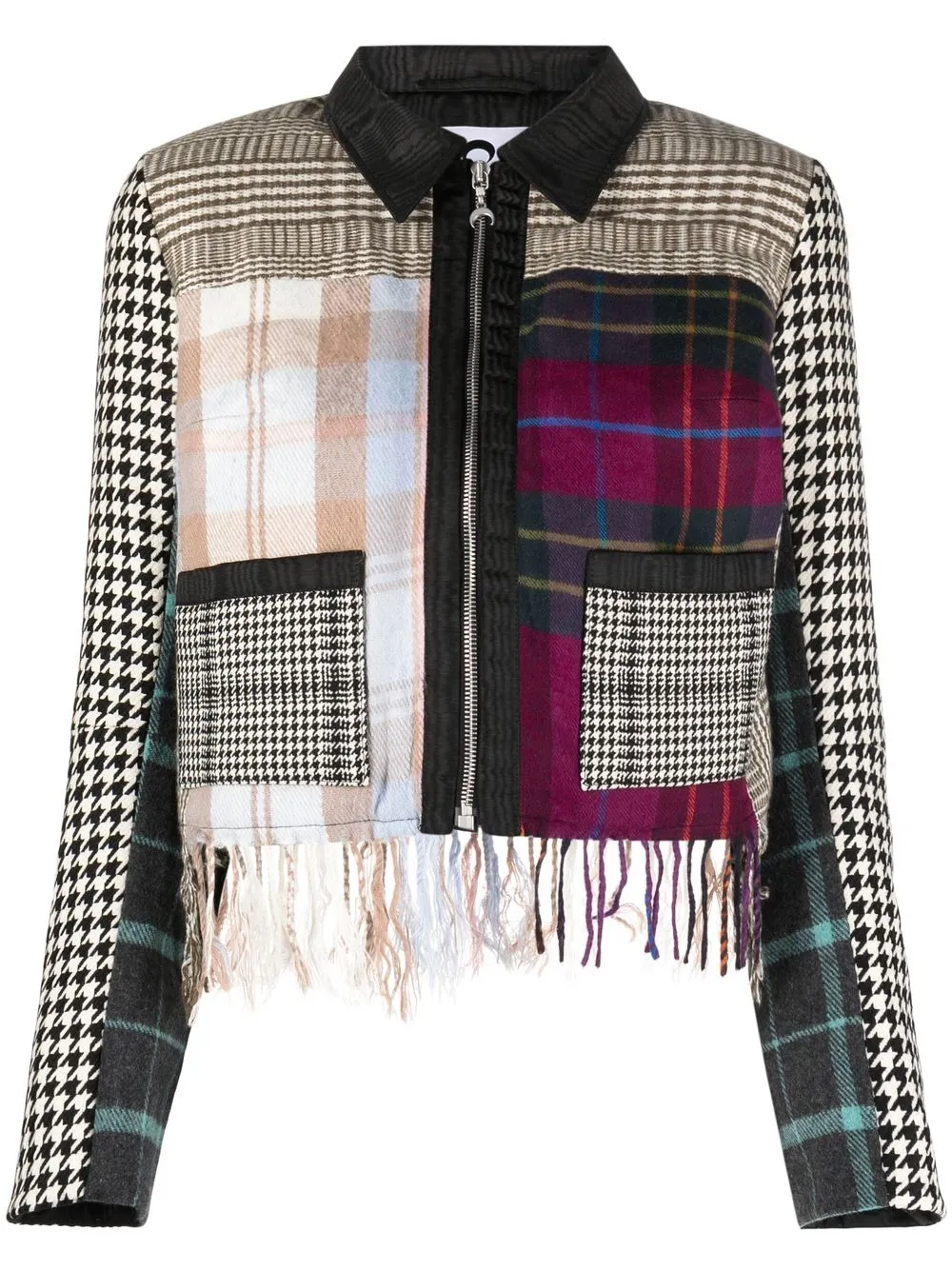 

Marine Serre contrast-panel cropped jacket - Neutrals
