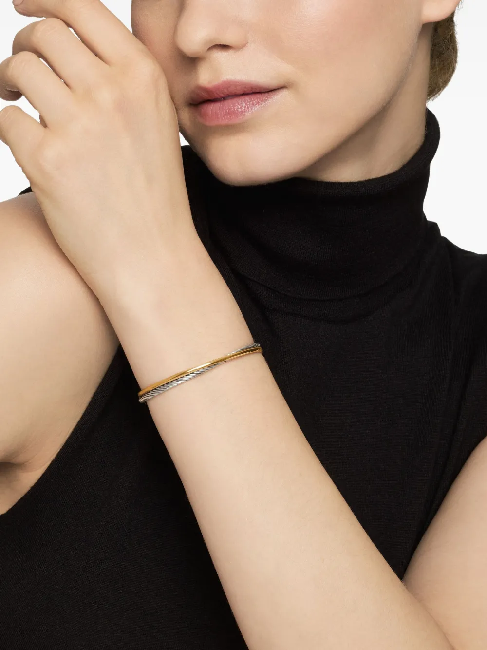 18k Yellow Gold And Sterling Silver Crossover Bracelet (3mm)