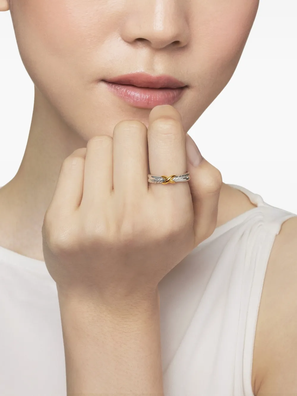 David Yurman 18kt yellow gold and sterling silver Petite X ring (4mm) | Fine Rings | Image 3