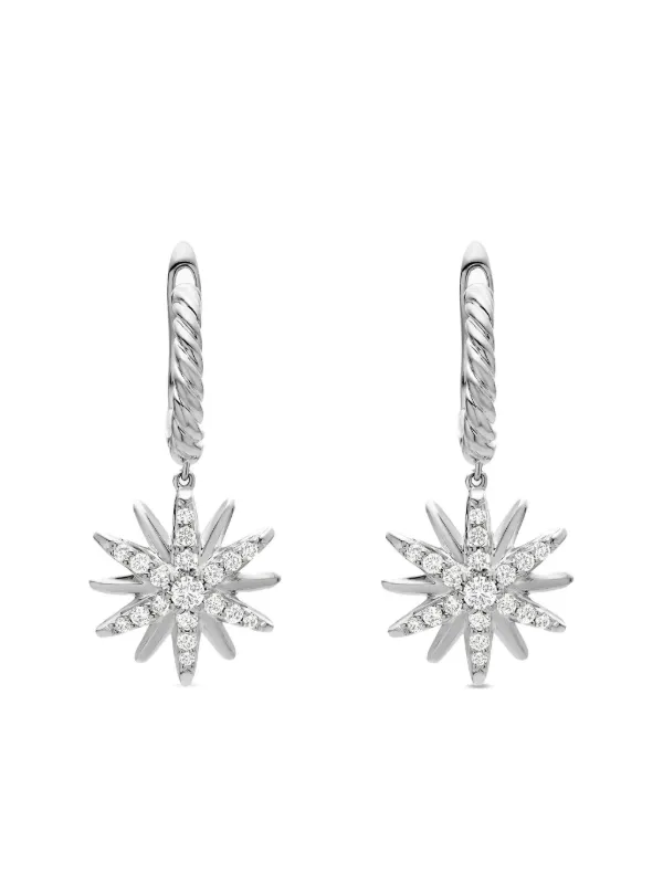 David Yurman Sterling Silver Starburst Diamond Drop Earrings (25mm)
