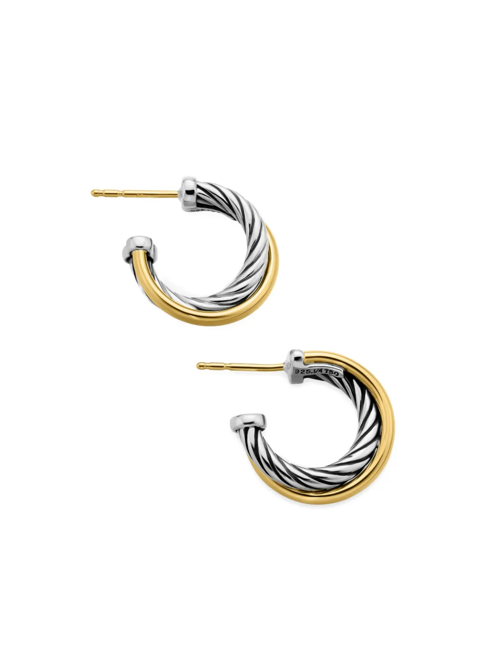 David Yurman 18kt Yellow Gold and Sterling Silver Crossover Hoop Earrings (17mm), view 5