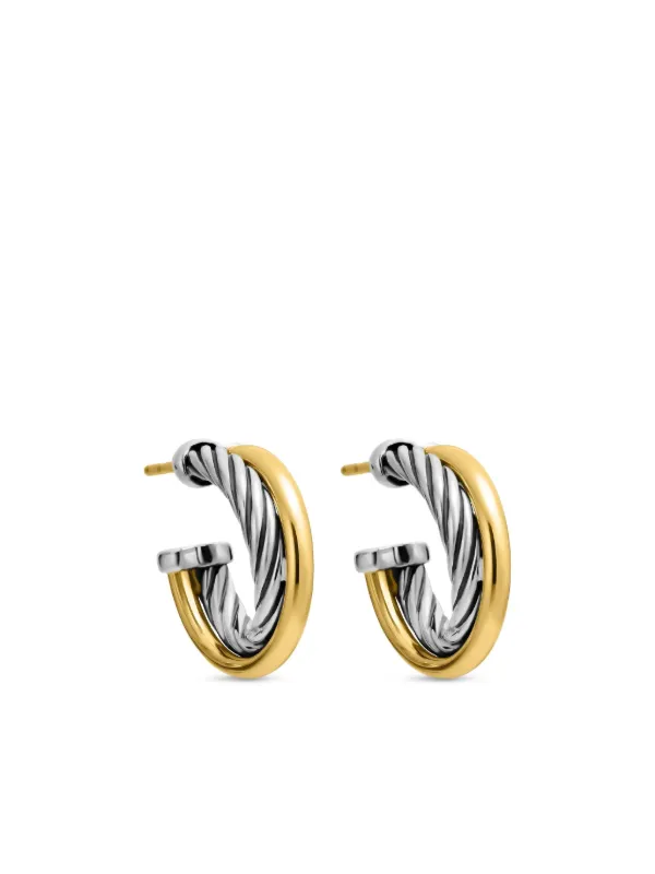 David Yurman 18kt Yellow Gold and Sterling Silver Crossover Hoop Earrings (17mm)