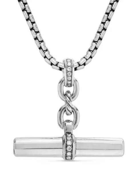 David Yurman sterling silver Lexington E/W Barrel diamond pendant (32mm)