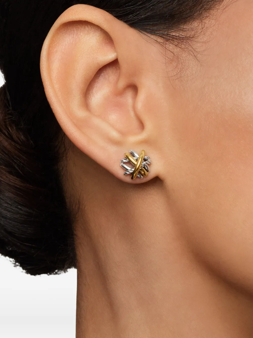  David Yurman 18kt Yellow Gold And Sterling Silver Crossover Stud Earrings (11mm) 