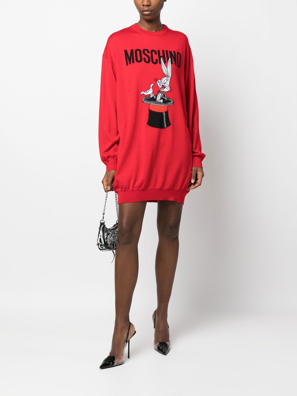 Shop Moschino Bugs Bunny Intarsia-knit Dress In Red