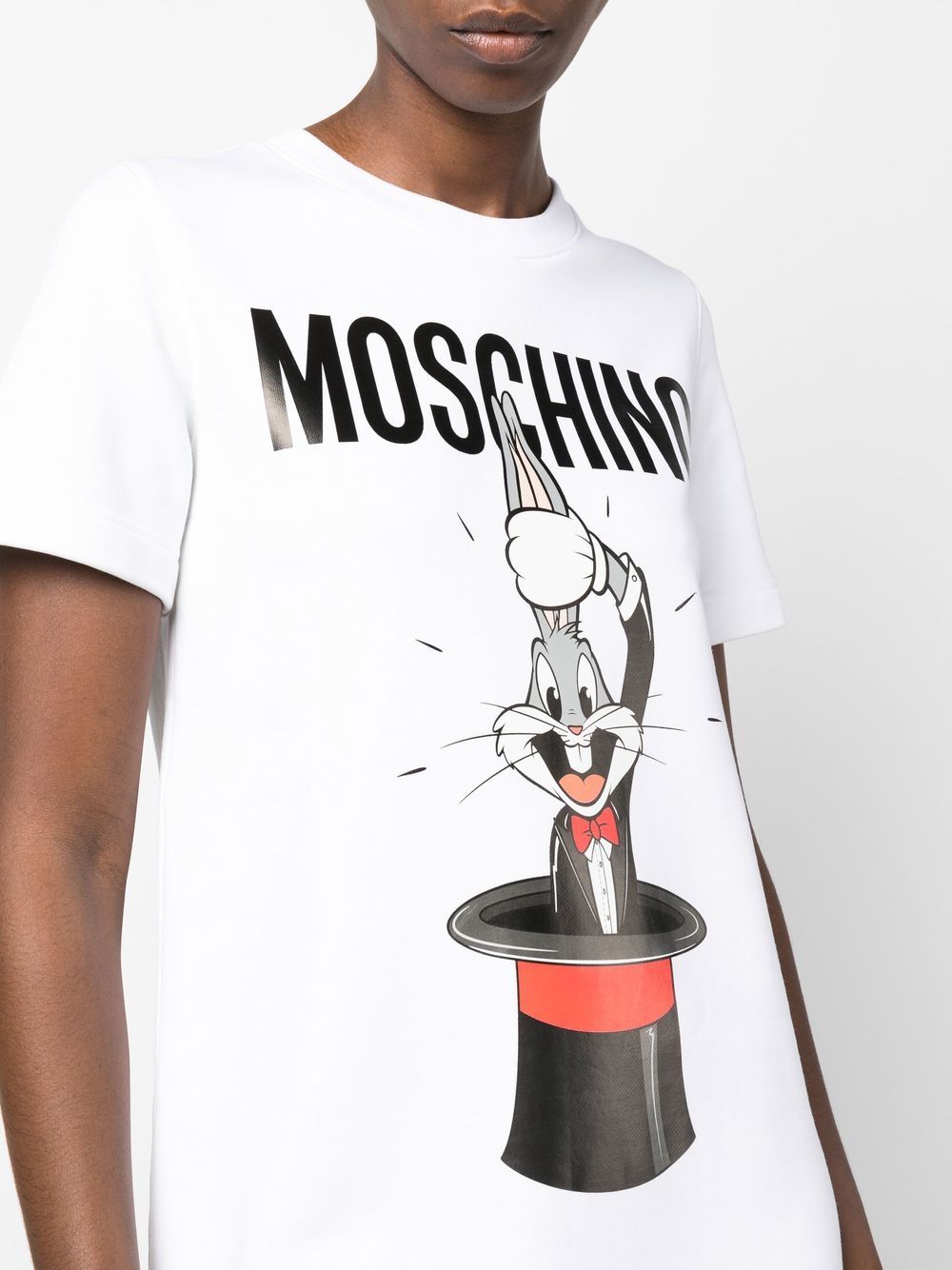 Shop Moschino Bugs Bunny Print Dress In White