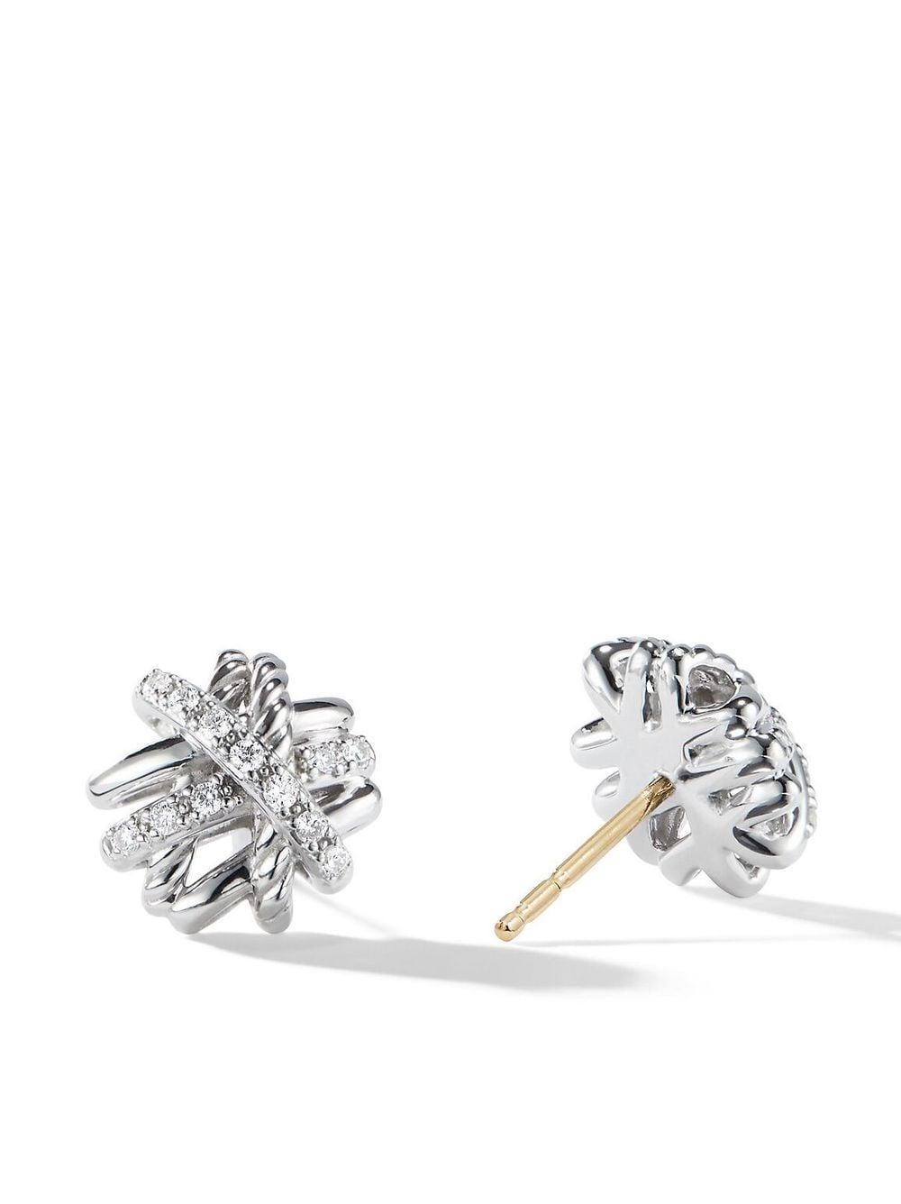 Shop David Yurman Sterling Silver Crossover Diamond Stud Earrings