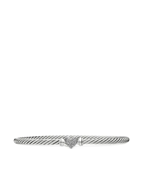 David Yurman Sterling Silver Cable Collectibles Heart Pavé Bracelet (3mm)