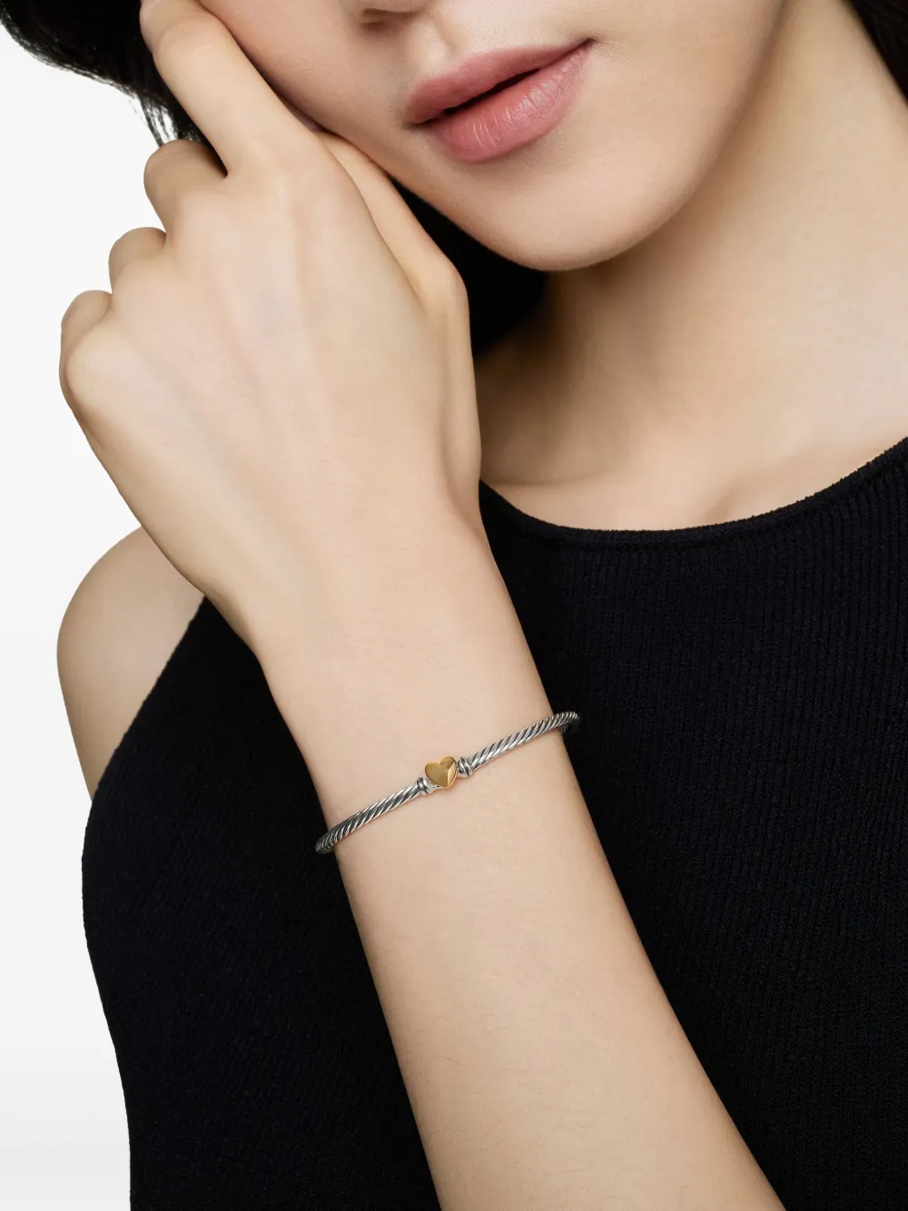 18k Rose Gold And Sterling Silver Cable Collectibles Heart Bracelet (3mm)