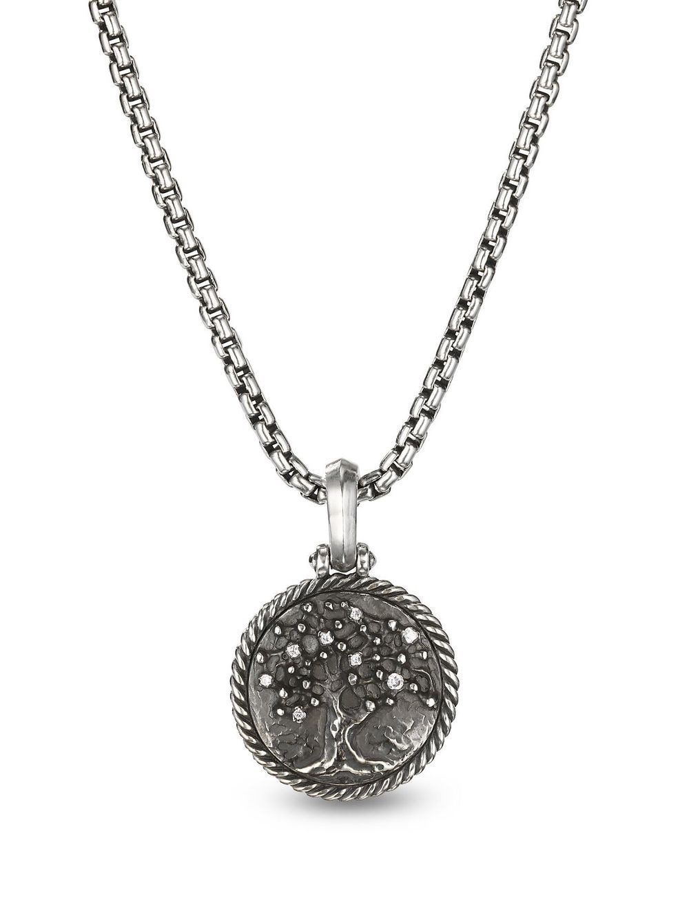 David Yurman Diamond-studded Tree-pendant Necklace In Silver