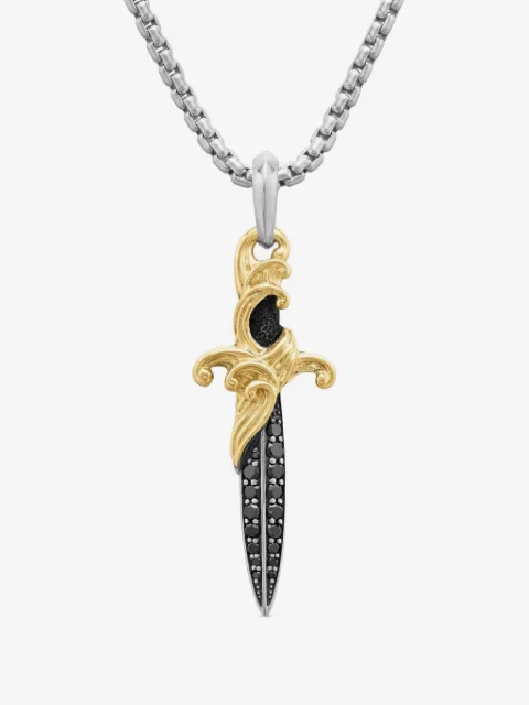 David Yurman pendentif Waves Dagger en or 18ct et argent sterling pavé de diamants (43,8 mm)