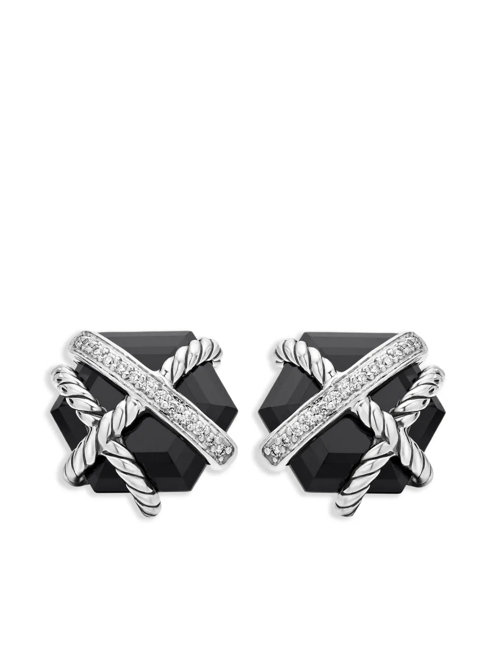 David Yurman puces d'oreilles serti d'onyx | argent | Image 1