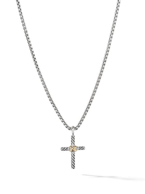 David Yurman 14kt yellow gold and sterling silver Petite X Cross necklace