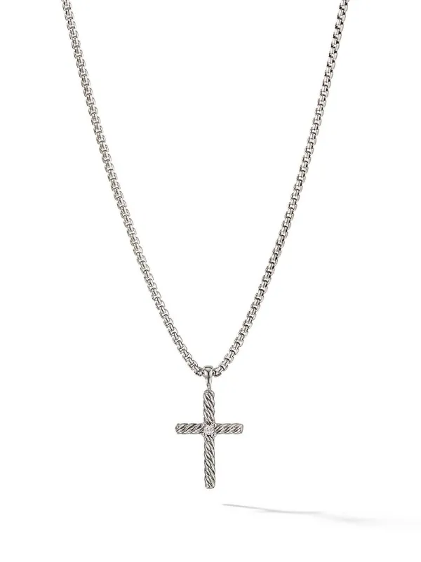 David Yurman Sterling Silver Cable Classics Cross Diamond Necklace (24.3mm)