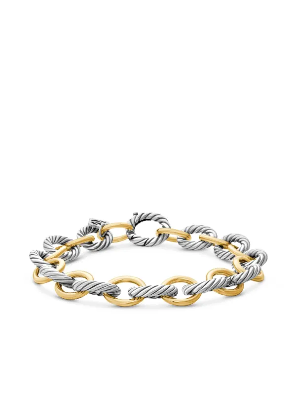 David Yurman 18K Yellow Gold and Sterling Silver Oval Link Chain Bracelet (10mm(