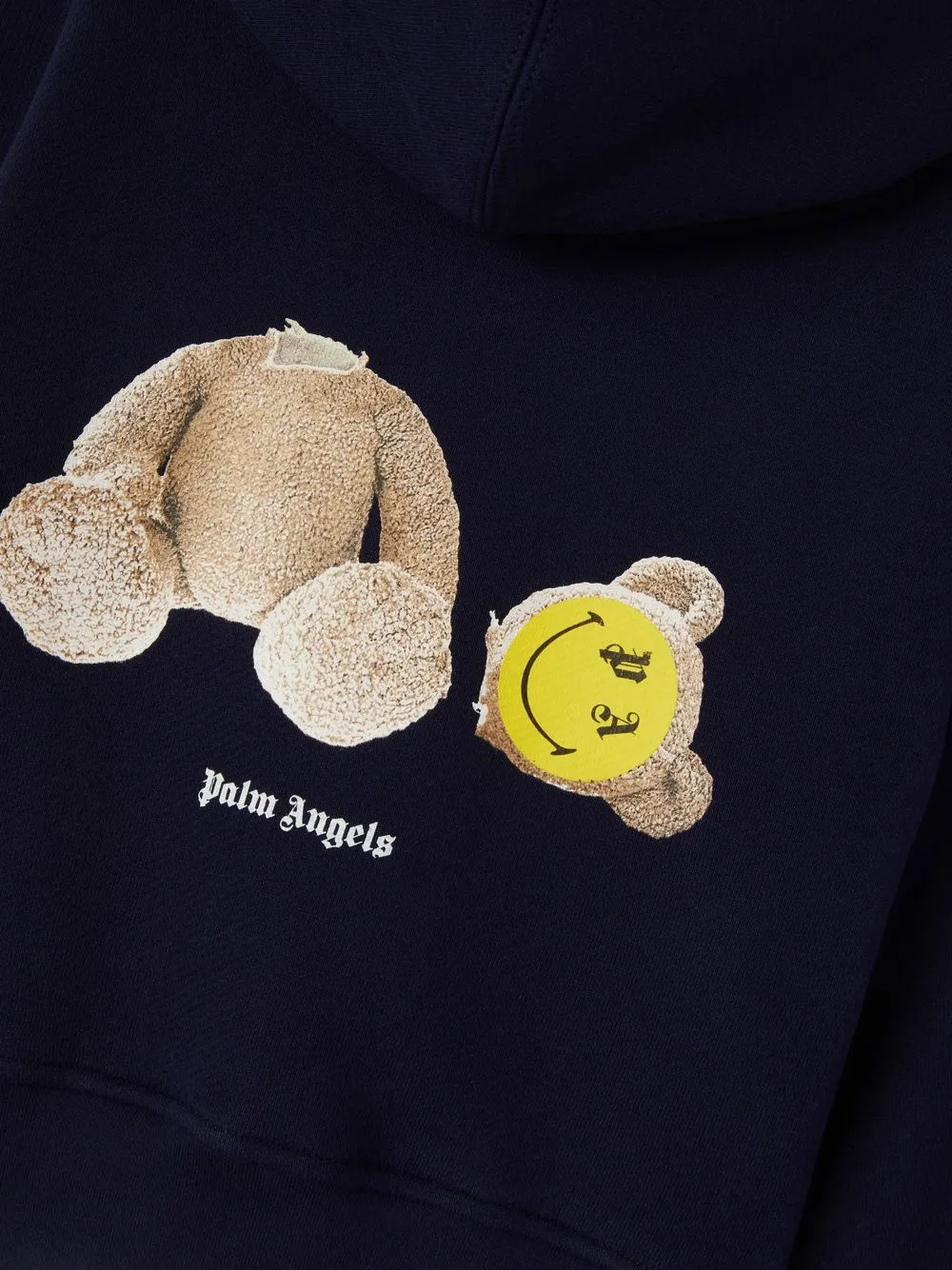Palm Angels Smiley Motif Teddy-print Hoodie In Blue
