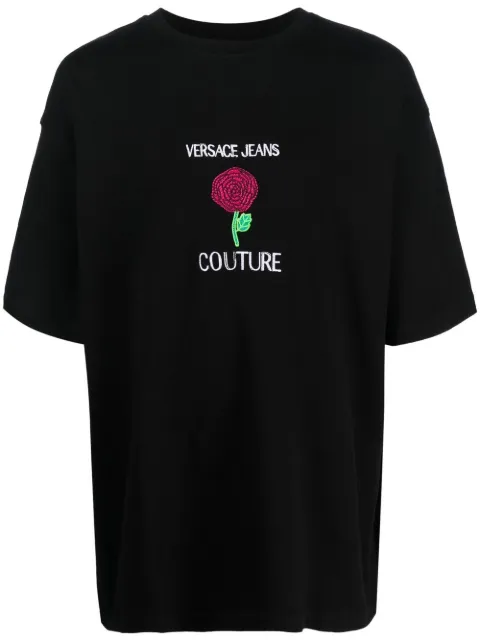 Versace Jeans Couture floral-embroidered cotton T-shirt