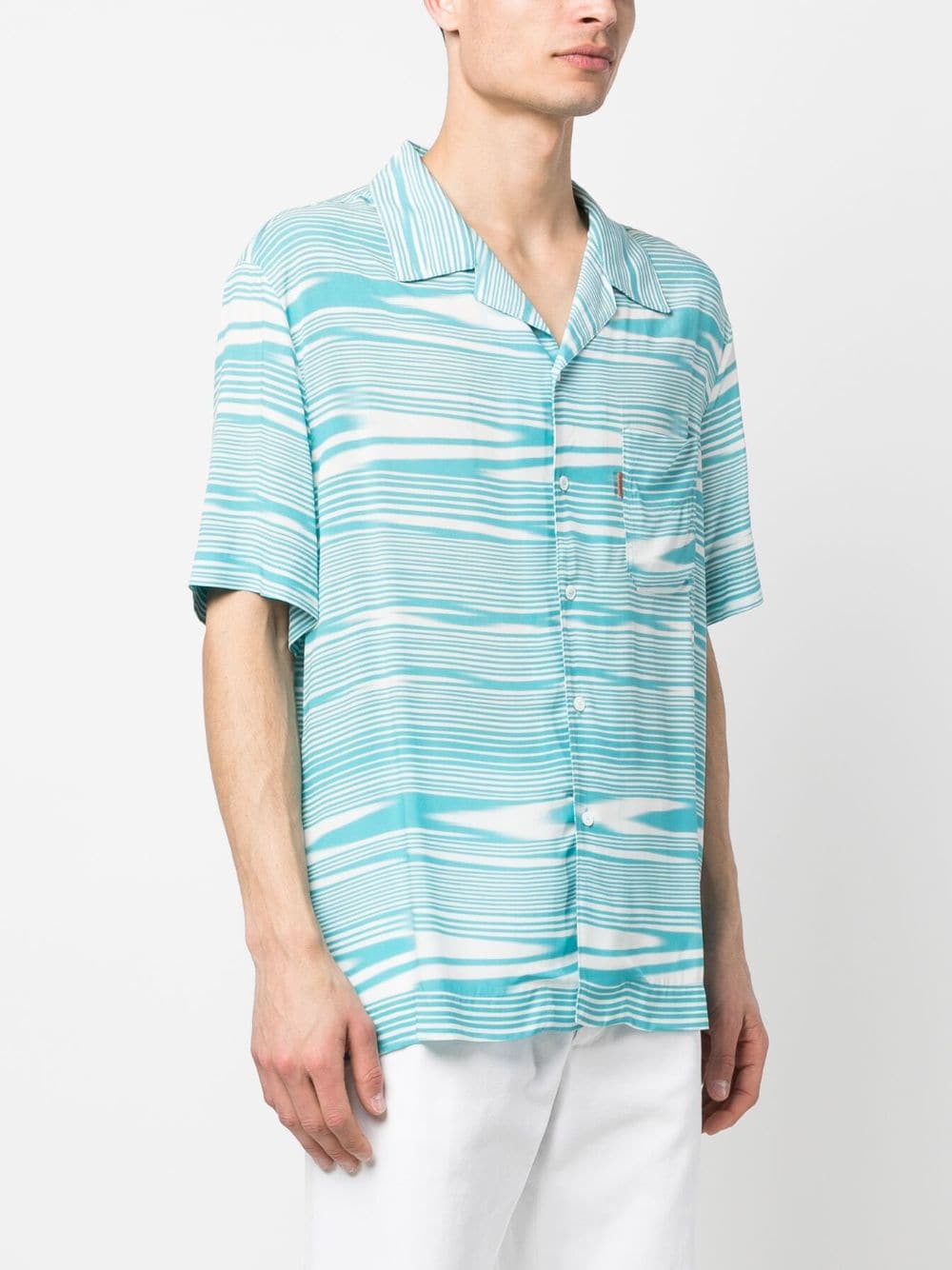 Missoni Abstract-pattern Short-sleeve Shirt In Multi White-blue