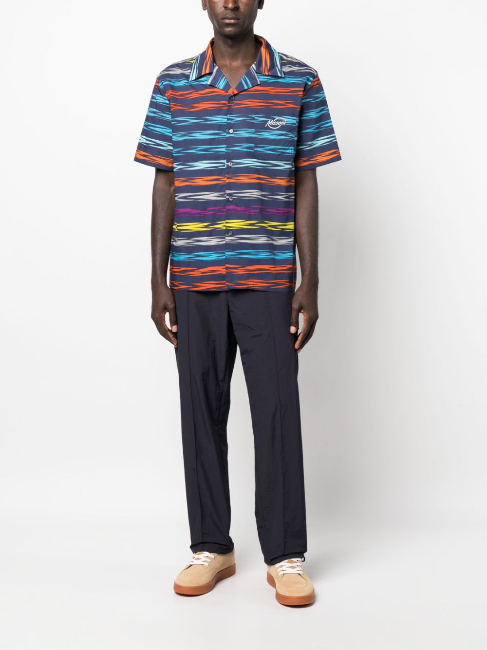 Missoni logo-embroidered short-sleeved bowling shirt - Blauw