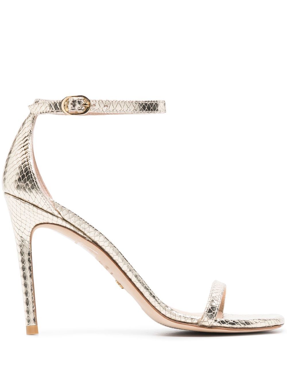 Stuart Weitzman 100mm snakeskin-effect stiletto sandals - Gold