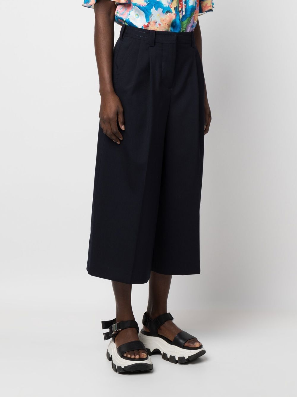 Shop Marni Wide-leg Cropped Trousers In Blue