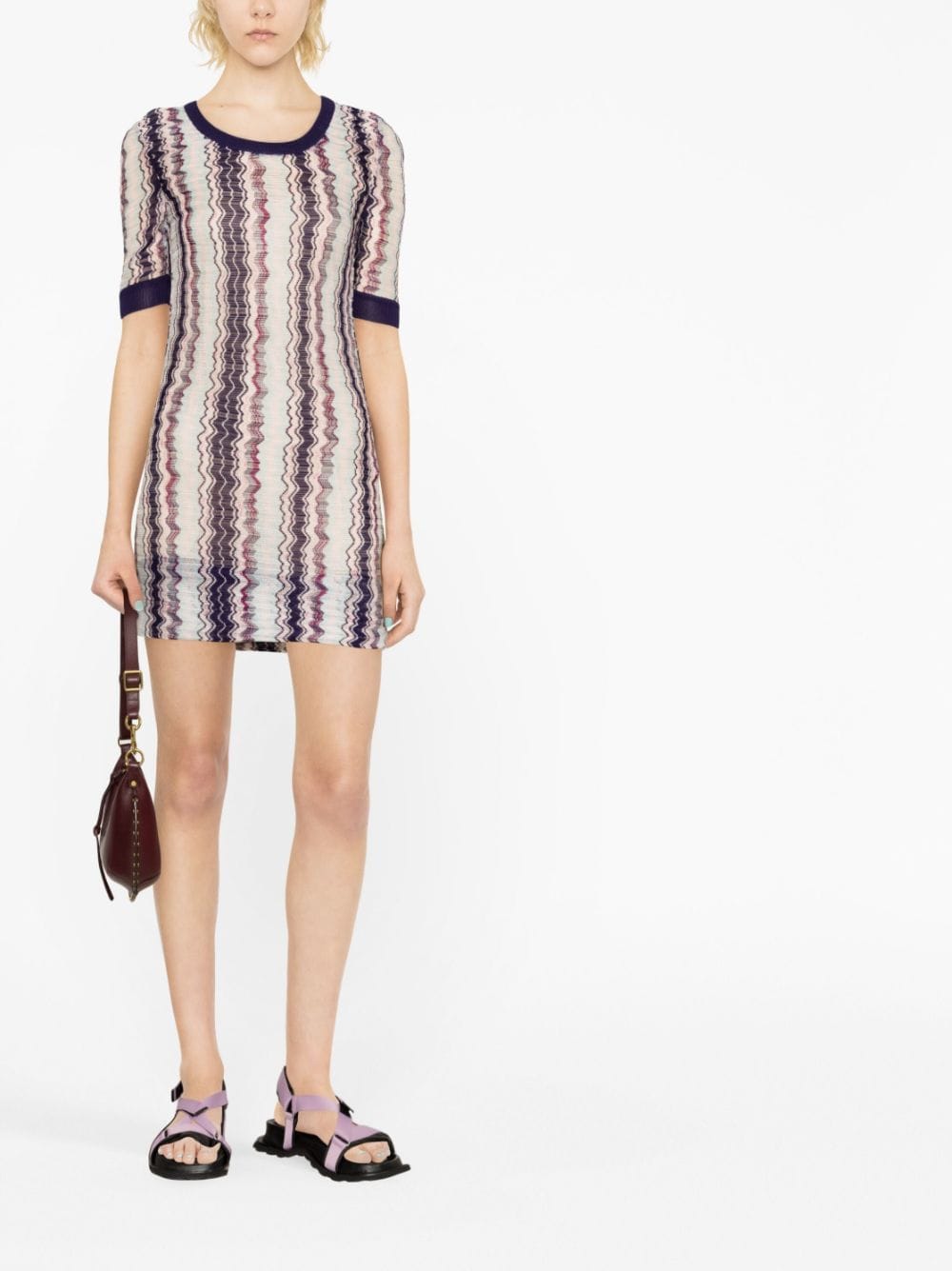 Missoni zig-zag short-sleeve knitted dress - Blauw