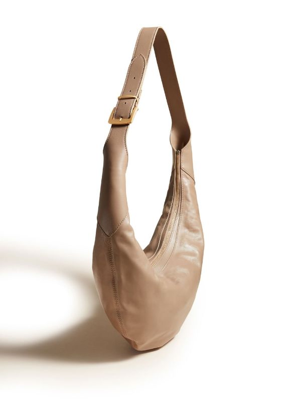 PRADA Logo Soft Leather Hobo Shoulder Bag Taupe