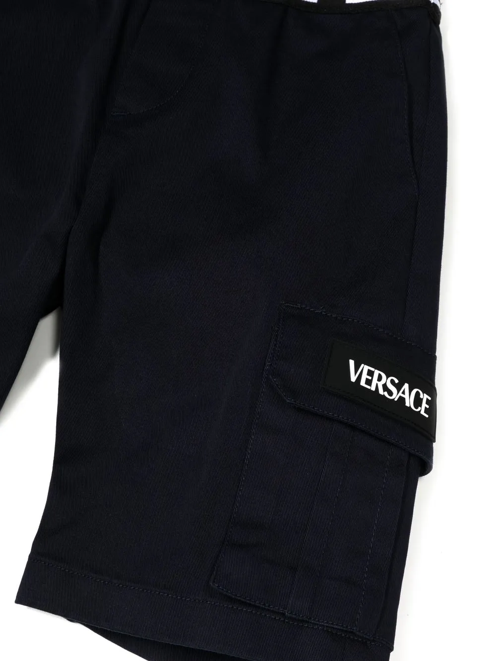 Versace Boy's Greca-waist Gabardine Cargo Shorts In Blue