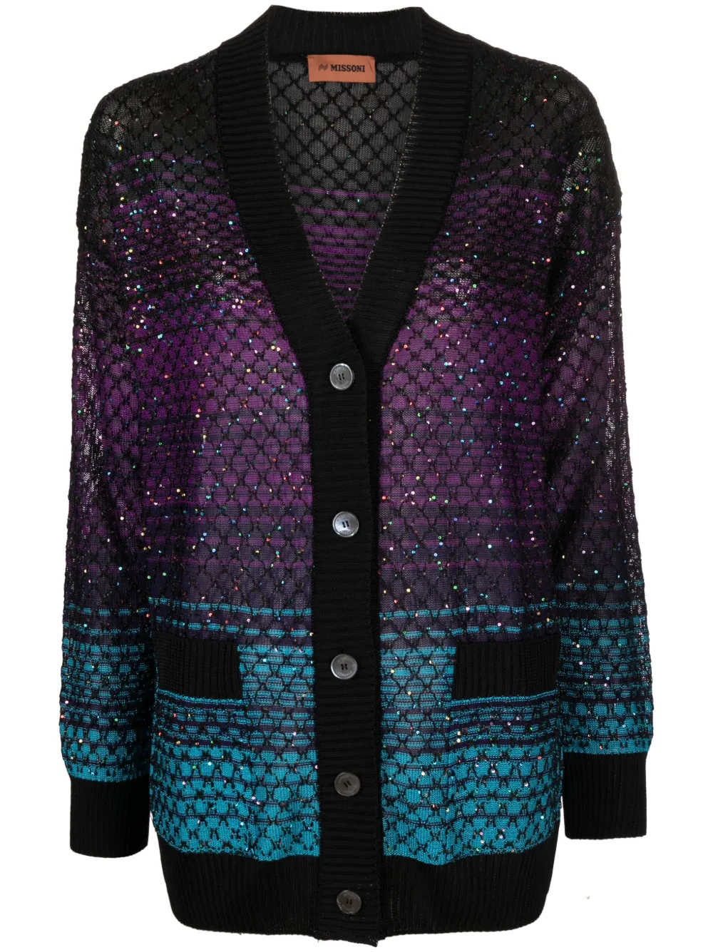 Missoni Sequin-embellished Intarsia-knit Cardigan In Schwarz