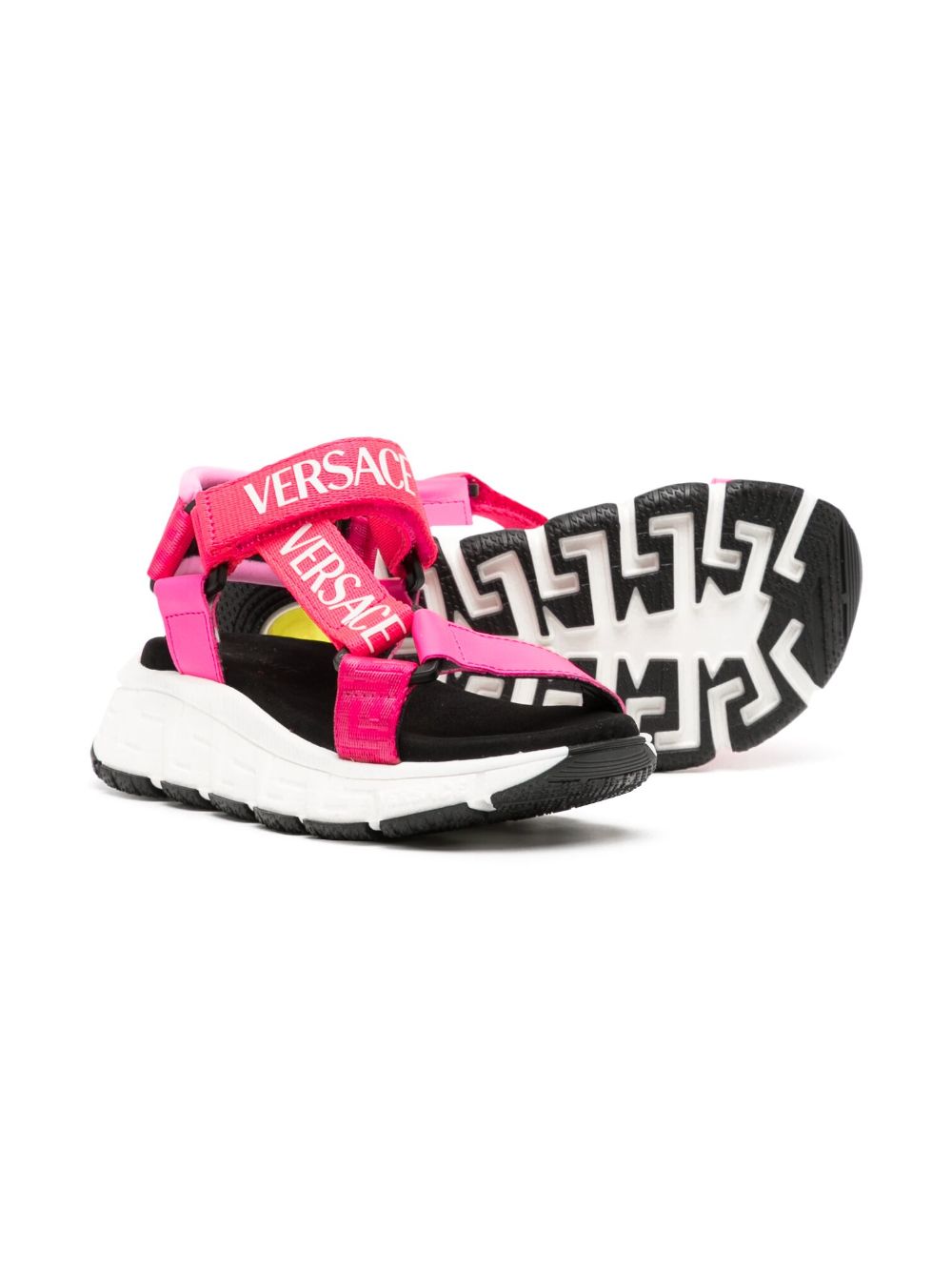 Shop Versace Logo-print Touch-strap Sandals In Pink