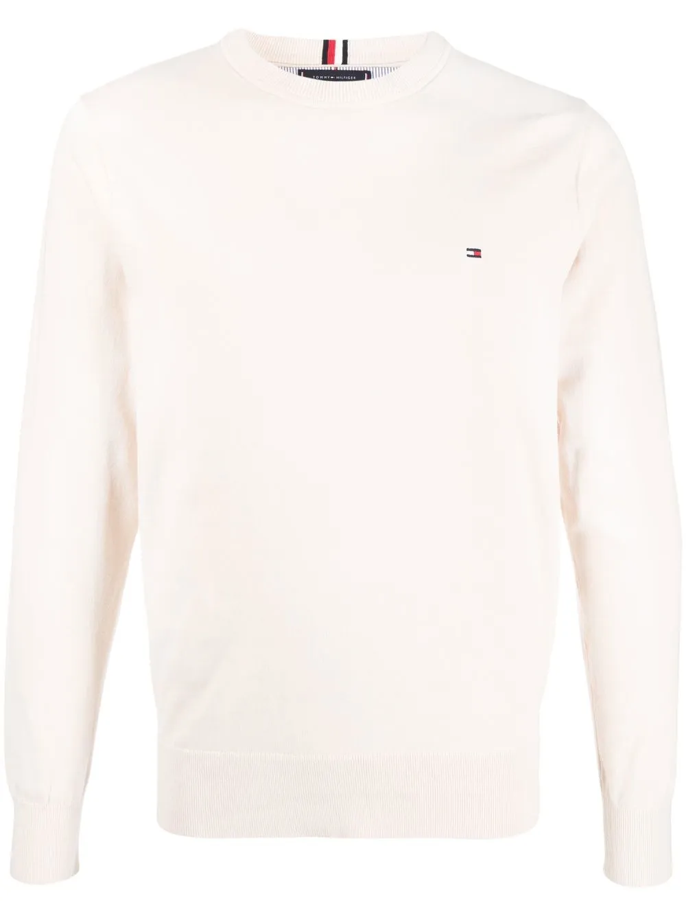 Tommy Hilfiger Logo-embroidered Fine-knit Jumper In Beige