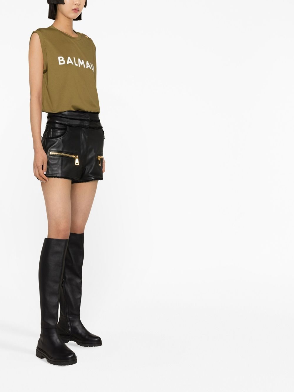 Shop Balmain Mid-rise Leather Shorts In Black