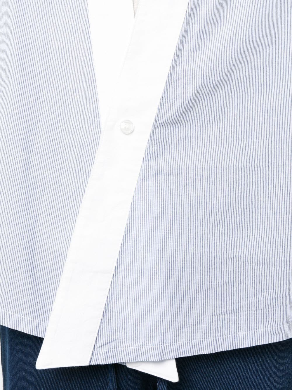 Shop Greg Lauren Pinstripe-print Collarless Shirt In Blue